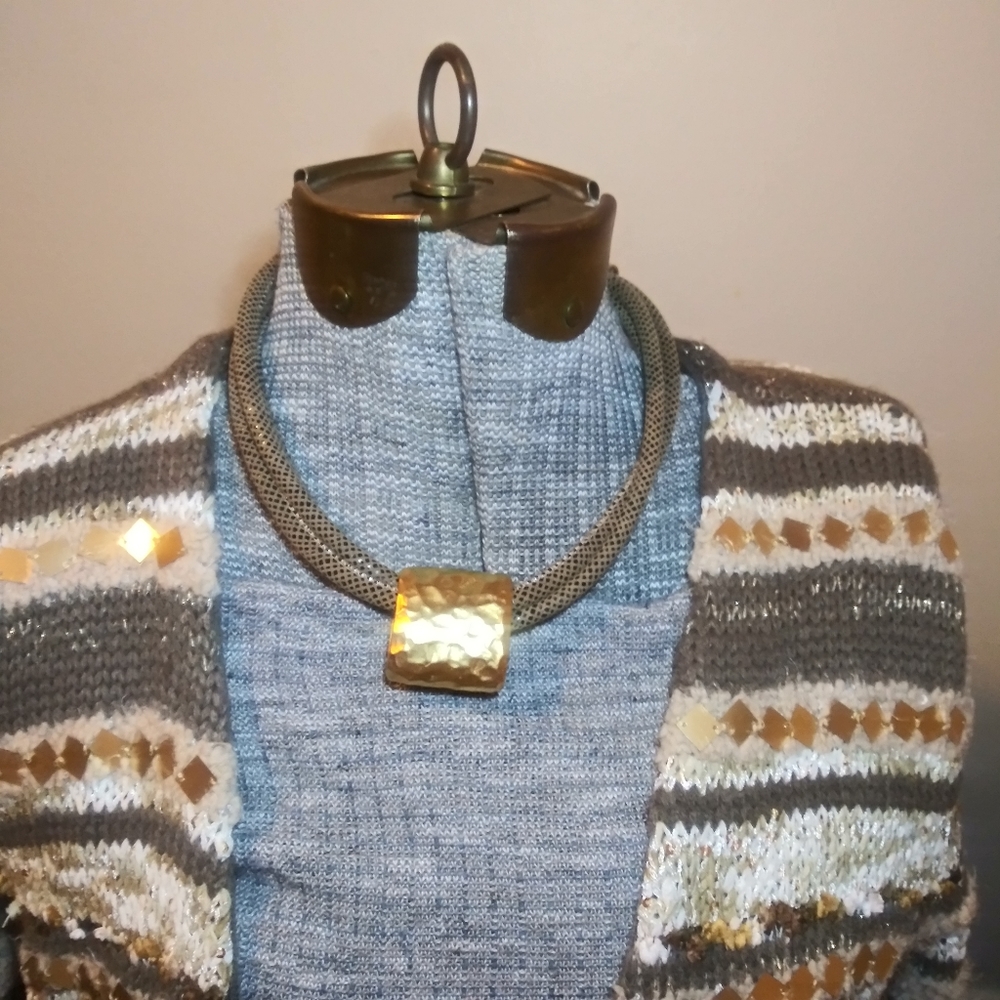 3/$18 Faux Leather & Hammered Gold Reversible Necklace